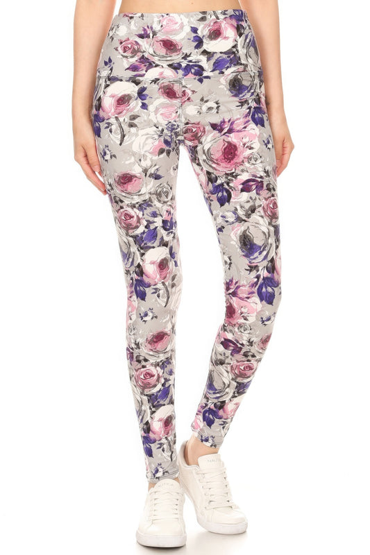 Floral Printed Knit Legging With High Waist