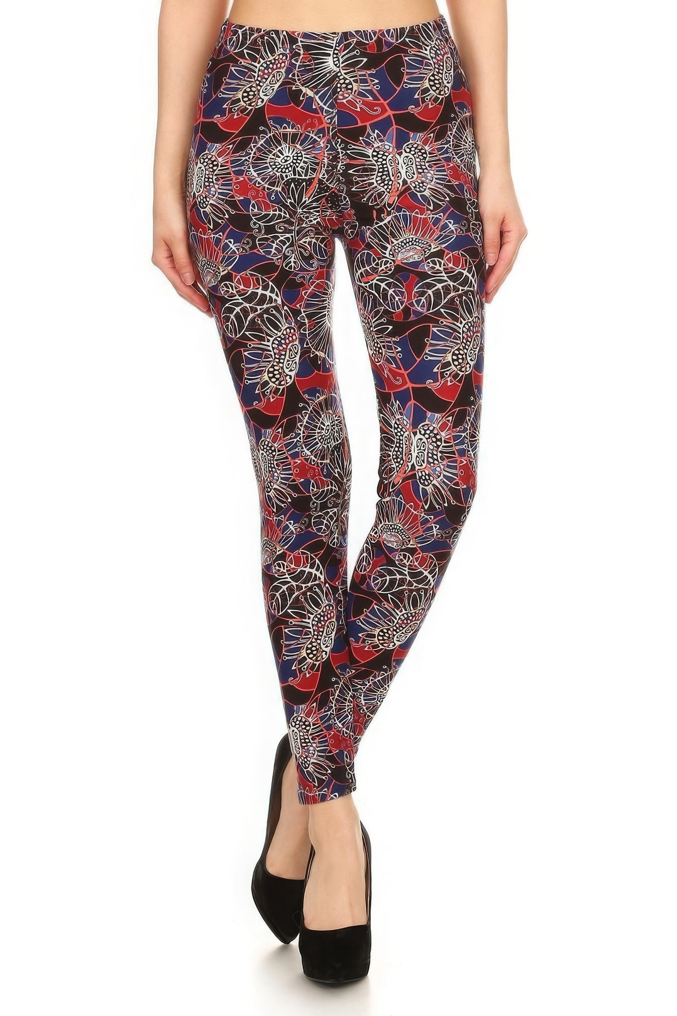 Floral Print High Waist Basic Solid Leggings