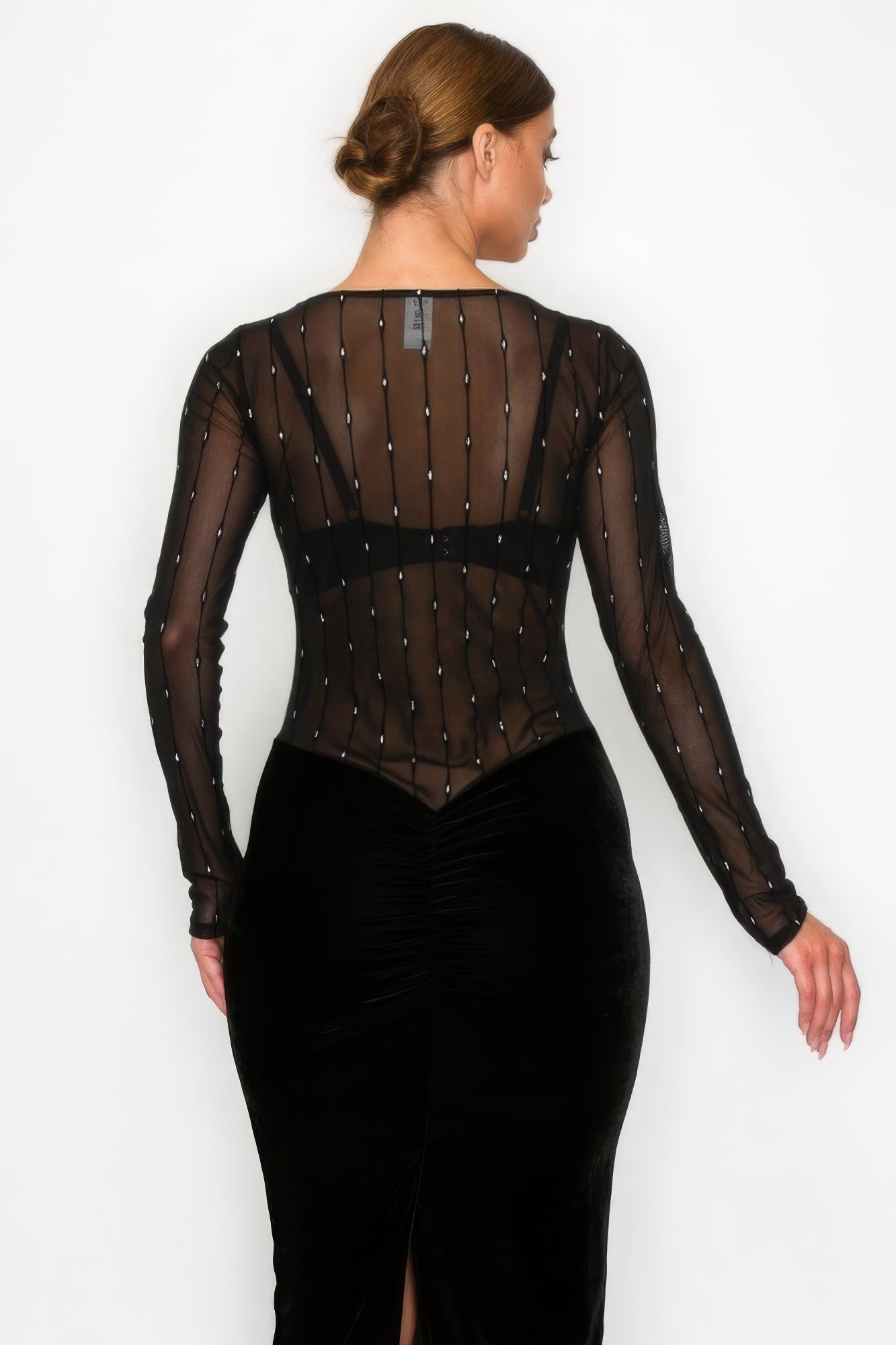 Velvet Sheer Contrast Midi Dress