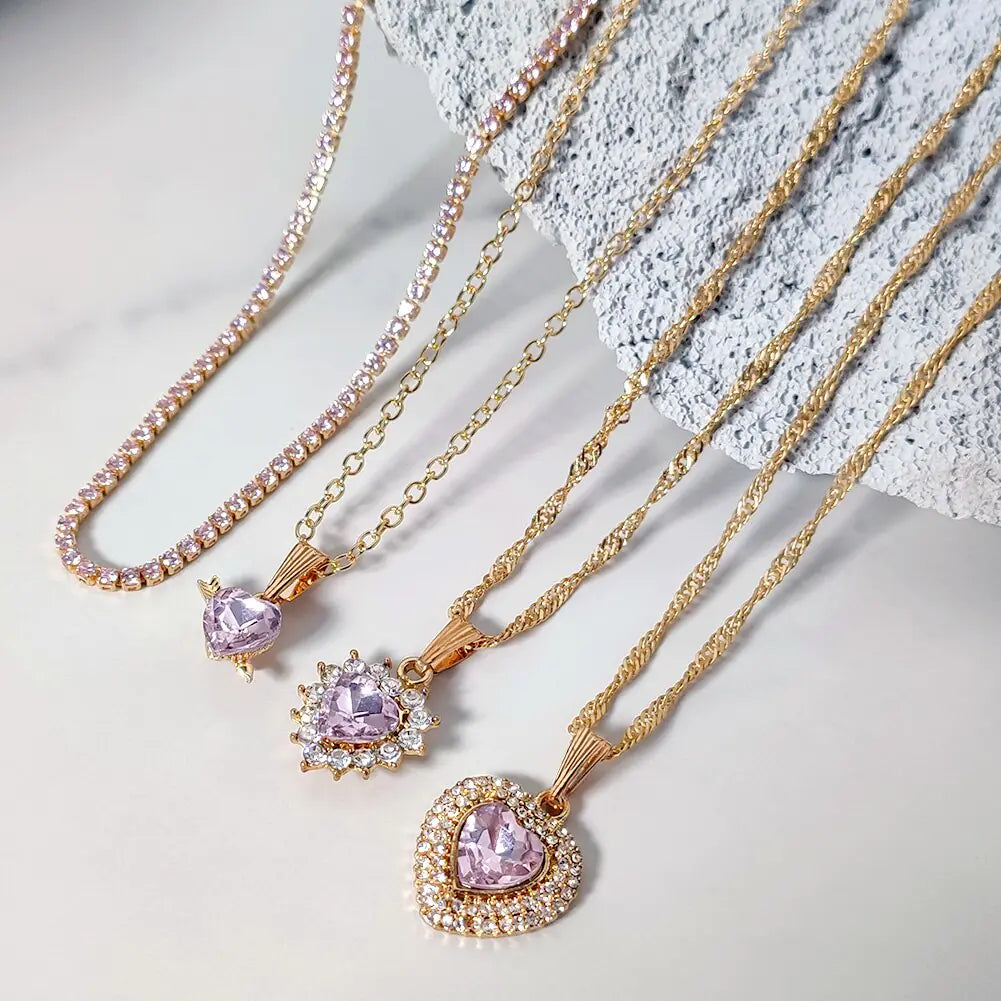 Rose Radiance Heart Crystal Necklace