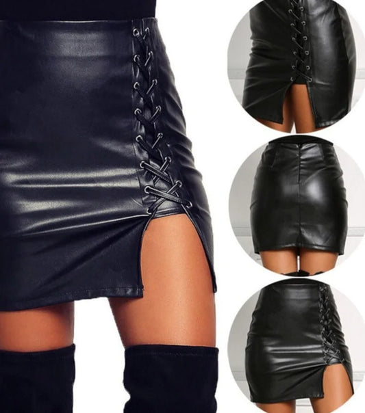 Edge Rebel Belted Leather Skirt