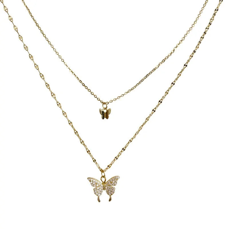 Sterling Silver Butterfly Necklace: Double Layer Dainty Jewelry